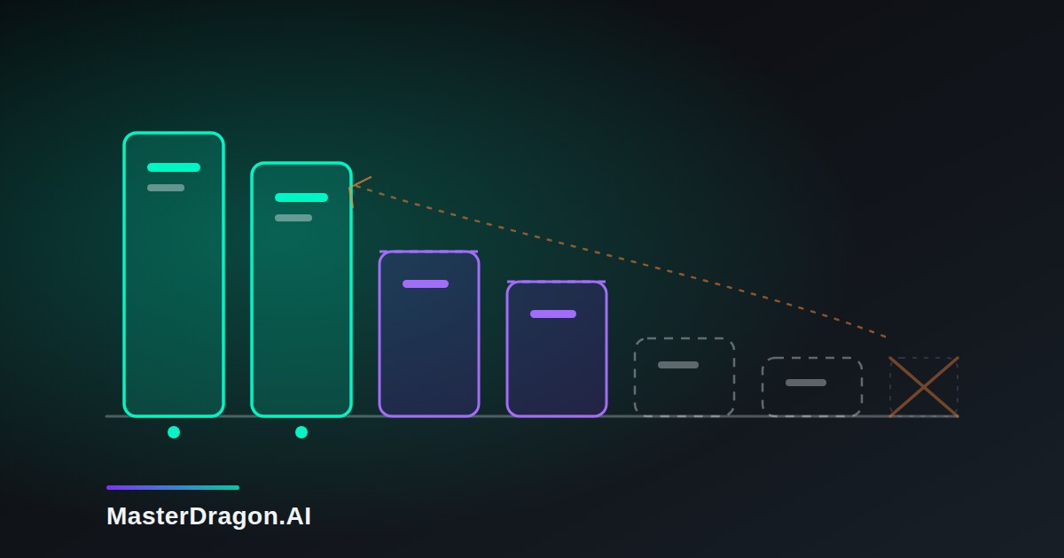 Seven protocol pillars of different heights on one baseline: two tall and solid, two mid-height and half built, two short with dashed outlines, and one struck through with an arrow pointing back to one of the standards